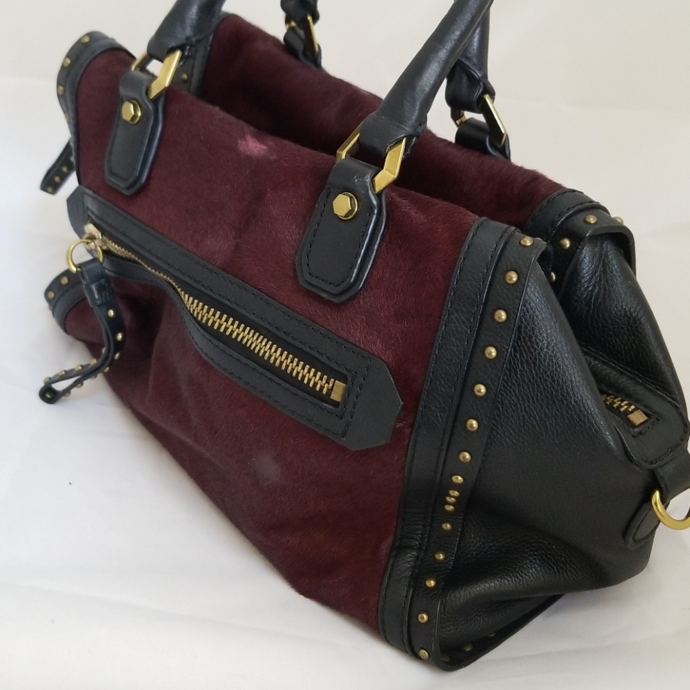 orYANY Studded Calf Hair Satchel Cabernet Brenda - Picture 2 of 6